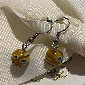 Exquisite Hand-Blown Glass Ball Earrings w/ sterling silver posts-yellow & blue